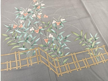平和屋着物■訪問着　手描き　草花文　暈し染め　正絹　逸品　BAAW2941yc