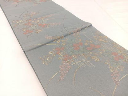 平和屋着物＊夏物 六通柄袋帯 秋草文 金糸 正絹 逸品 BAAW2959yc