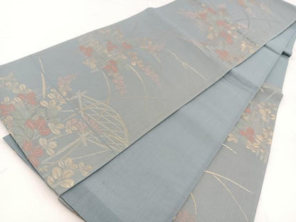 平和屋着物＊夏物 六通柄袋帯 秋草文 金糸 正絹 逸品 BAAW2959yc