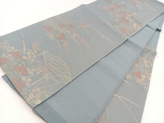 平和屋着物＊夏物 六通柄袋帯 秋草文 金糸 正絹 逸品 BAAW2959yc