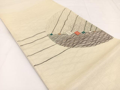 平和屋着物＊夏物 太鼓柄袋帯 櫛織り 抽象文 金糸 正絹 逸品 BAAW2960yc