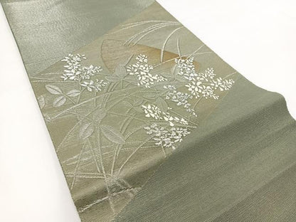 平和屋着物＊夏物 太鼓柄袋帯 唐織 秋草文 金銀糸 正絹 逸品 BAAW2961yc
