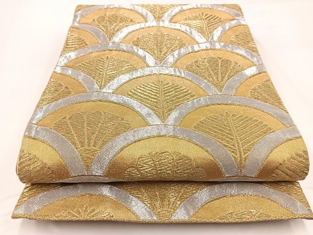 平和屋着物◎六通柄袋帯 花青海波 金銀糸 正絹 逸品 BAAW2964yc