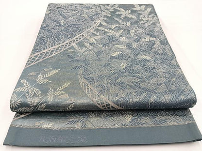 平和屋着物◎六通柄袋帯　九百緞子織　竹林　銀糸　正絹　逸品　BAAW2967yc