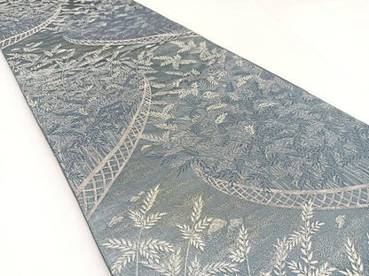 平和屋着物◎六通柄袋帯　九百緞子織　竹林　銀糸　正絹　逸品　BAAW2967yc