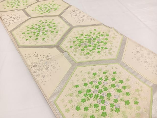 平和屋着物◎六通柄袋帯　唐織　亀甲花文　銀糸　正絹　逸品　BAAW2969yc