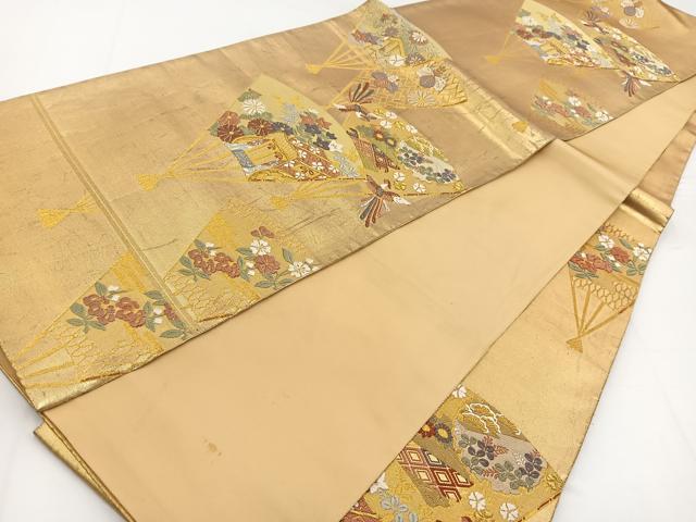 平和屋着物◎六通柄袋帯　唐織　鳳凰御所車扇花文　金糸　正絹　逸品　BAAW2971yc