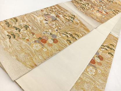 平和屋着物◎六通柄袋帯　唐織　流水花車文　金銀糸　正絹　逸品　BAAW2972yc