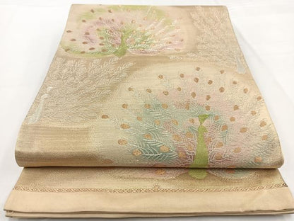 平和屋着物◎六通柄袋帯　孔雀　金銀糸　正絹　逸品　BAAW2975yc