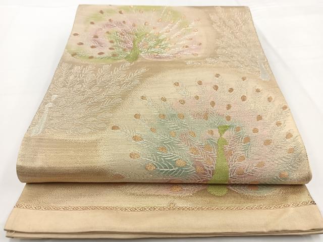 平和屋着物◎六通柄袋帯　孔雀　金銀糸　正絹　逸品　BAAW2975yc