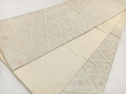 平和屋着物◎六通柄袋帯 唐織 花菱文 銀糸 正絹 逸品 BAAW2978yc