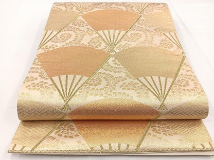 平和屋着物◎六通柄袋帯 扇更紗花文 金糸 正絹 逸品 BAAW2986yc