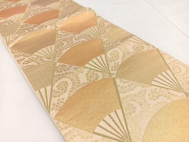 平和屋着物◎六通柄袋帯 扇更紗花文 金糸 正絹 逸品 BAAW2986yc