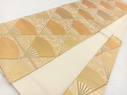 平和屋着物◎六通柄袋帯 扇更紗花文 金糸 正絹 逸品 BAAW2986yc