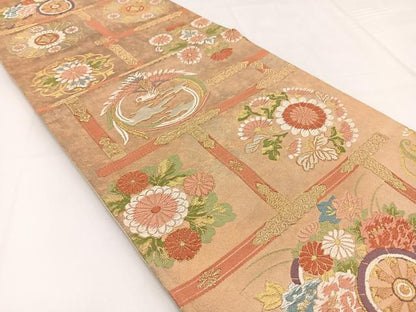 平和屋着物◎六通柄袋帯 唐織 鳳凰花車文 金銀糸 引箔 正絹 逸品 BAAW2987yc