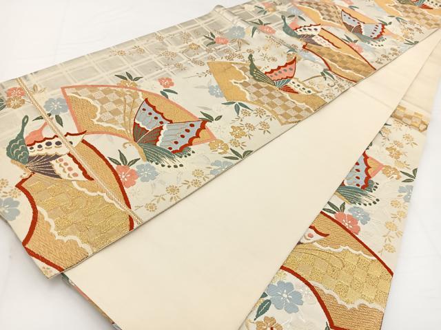 平和屋着物◎六通柄袋帯　唐織　地紙花蝶文　金銀糸　正絹　逸品　BAAW2989yc