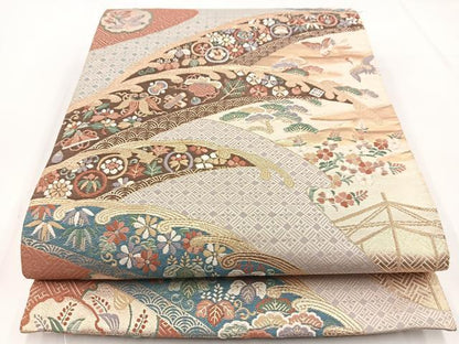 平和屋着物◎六通柄袋帯　唐織　九百錦　麗美豊楽文　金糸　正絹　逸品　BAAW2990yc
