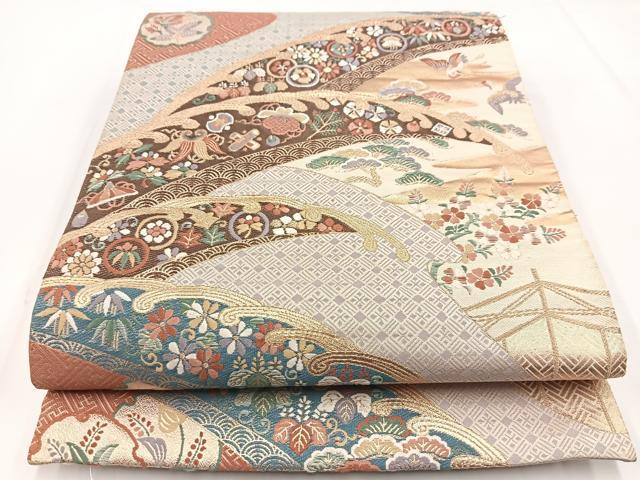 平和屋着物◎六通柄袋帯　唐織　九百錦　麗美豊楽文　金糸　正絹　逸品　BAAW2990yc