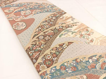 平和屋着物◎六通柄袋帯　唐織　九百錦　麗美豊楽文　金糸　正絹　逸品　BAAW2990yc