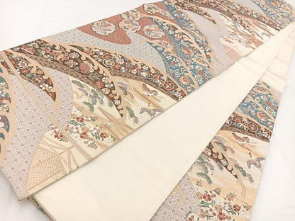 平和屋着物◎六通柄袋帯　唐織　九百錦　麗美豊楽文　金糸　正絹　逸品　BAAW2990yc