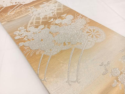 平和屋着物◎六通柄袋帯　花車文　銀糸　引箔　正絹　逸品　BAAW2997yc