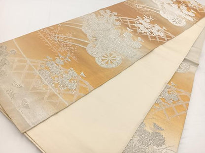 平和屋着物◎六通柄袋帯　花車文　銀糸　引箔　正絹　逸品　BAAW2997yc