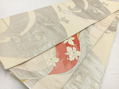 平和屋着物◎両面　六通柄袋帯　唐織　カトレア　金銀糸　正絹　逸品　BAAW3000yc