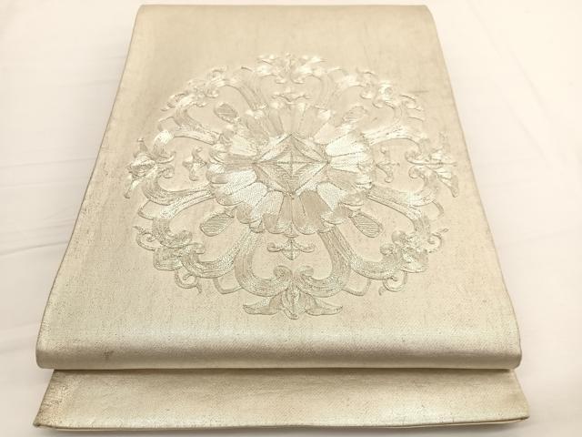 平和屋着物◎西陣　太鼓柄袋帯　総駒刺繍　宝相華　銀糸　引箔　正絹　逸品　BAAW3013hv