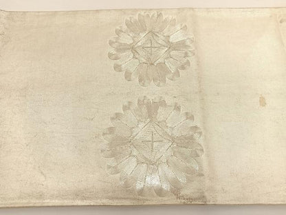 平和屋着物◎西陣　太鼓柄袋帯　総駒刺繍　宝相華　銀糸　引箔　正絹　逸品　BAAW3013hv