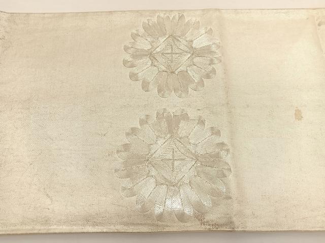 平和屋着物◎西陣　太鼓柄袋帯　総駒刺繍　宝相華　銀糸　引箔　正絹　逸品　BAAW3013hv
