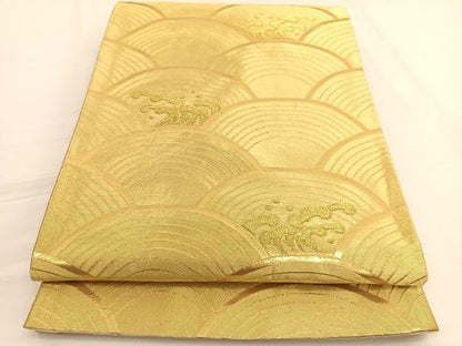 平和屋着物◎六通柄袋帯　立波青海波　金糸　正絹　逸品　BAAW3020hv