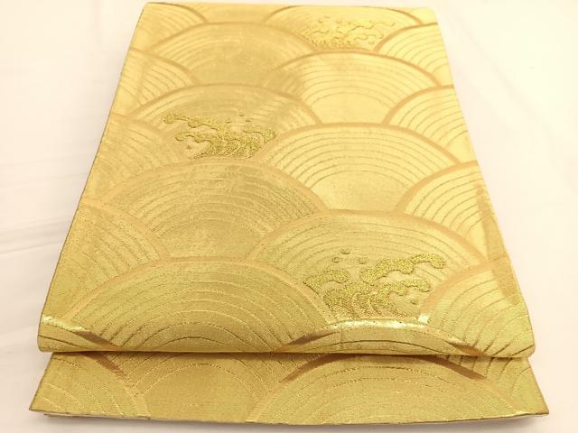 平和屋着物◎六通柄袋帯　立波青海波　金糸　正絹　逸品　BAAW3020hv