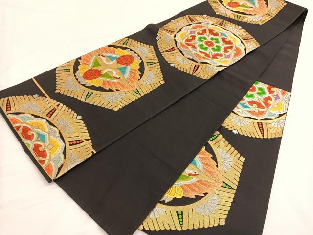 平和屋着物◎六通柄袋帯 唐織 宝相華 黒地 金銀糸 正絹 逸品 BAAW3021hv