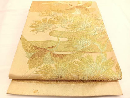 平和屋着物◎六通柄袋帯 飛鶴松文 金糸 正絹 逸品 BAAW3022hv