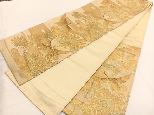 平和屋着物◎六通柄袋帯 飛鶴松文 金糸 正絹 逸品 BAAW3022hv