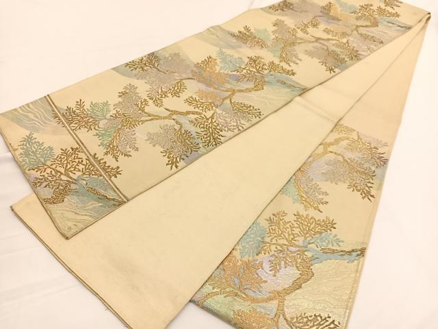 平和屋着物◎六通柄袋帯 枝葉文 金銀糸 正絹 逸品 BAAW3026hv