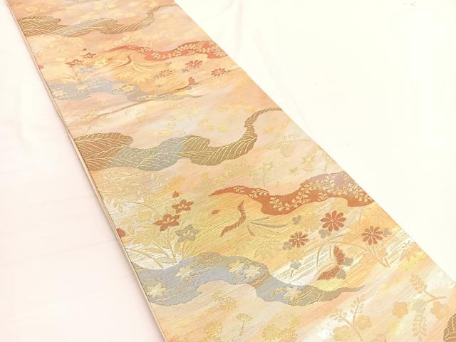 平和屋着物◎六通柄袋帯　鳳凰花蝶文　金糸　引箔　正絹　逸品　BAAW3029hv