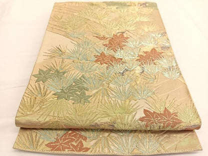 平和屋着物◎六通柄袋帯 渡橋松楓文 金糸 正絹 逸品 BAAW3030hv