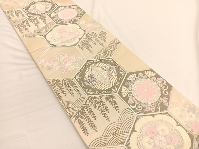 平和屋着物◎六通柄袋帯 唐織 名錦讃歌紋 純プラチナ箔 正絹 逸品 BAAW3033hv