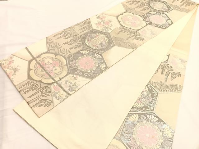 平和屋着物◎六通柄袋帯 唐織 名錦讃歌紋 純プラチナ箔 正絹 逸品 BAAW3033hv