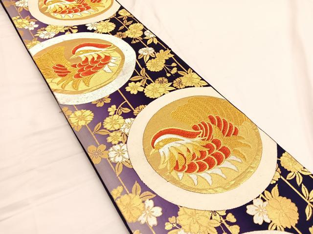 平和屋着物◎西陣 六通柄袋帯 唐織 枝垂れ桜鴛鴦丸文 金銀糸 正絹 逸品 BAAW3034hv