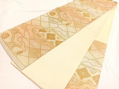 平和屋着物◎六通柄袋帯 唐織 雲取り有職花文 金銀糸 正絹 逸品 BAAW3038hv