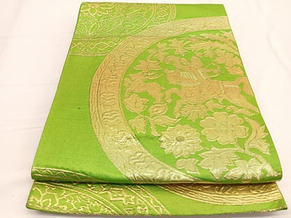 平和屋着物◎六通柄袋帯 ふくれ織 狩猟花丸文 金糸 正絹 逸品 BAAW3045hv