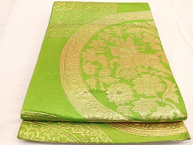 平和屋着物◎六通柄袋帯 ふくれ織 狩猟花丸文 金糸 正絹 逸品 BAAW3045hv