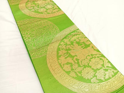 平和屋着物◎六通柄袋帯 ふくれ織 狩猟花丸文 金糸 正絹 逸品 BAAW3045hv