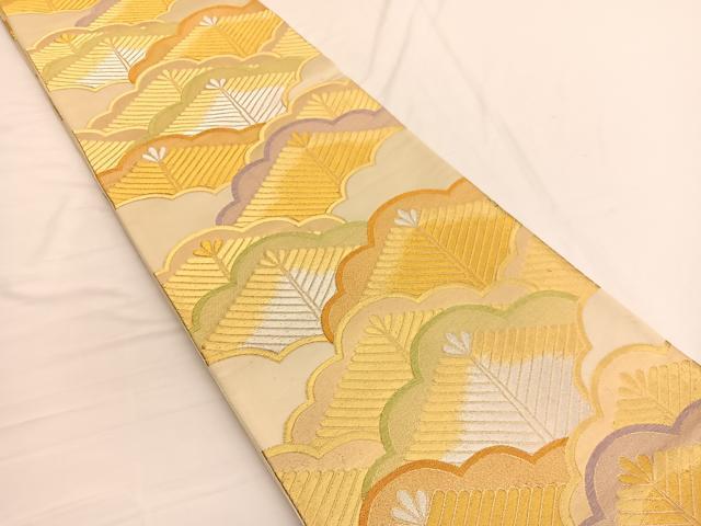 平和屋着物◎六通柄袋帯 雲取り若松葉文 金銀糸 正絹 逸品 BAAW3046hv