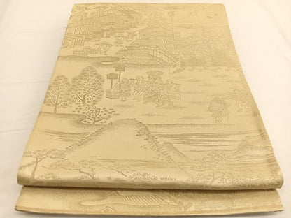 平和屋着物◎六通柄袋帯　人物風景文　金糸　正絹　逸品　BAAW3049hv