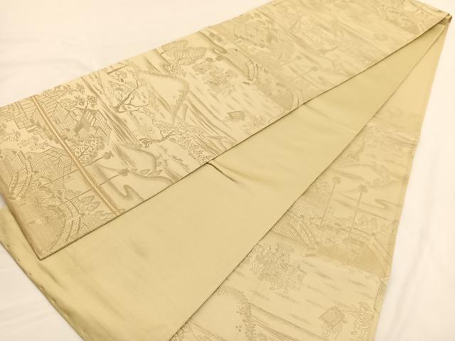 平和屋着物◎六通柄袋帯　人物風景文　金糸　正絹　逸品　BAAW3049hv