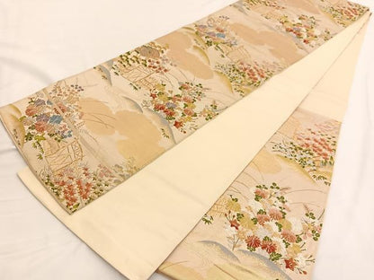 平和屋着物◎六通柄袋帯　唐織　御所解花文　金銀糸　正絹　逸品　BAAW3052hv