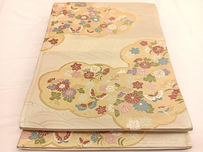 平和屋着物◎六通柄袋帯 唐織 鳳凰雲取り花蝶文 金銀糸 引箔 正絹 逸品 BAAW3055hv